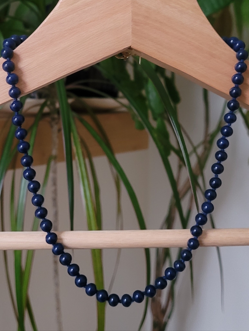 Monet Vintage 16.5" Navy Blue Knotted Glass Bead Necklace